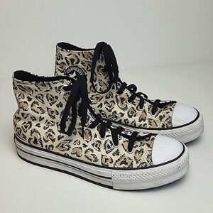 CONVERSE ALL STAR CTAS EVA LIFT LEOPARD HEART PRINT HIGH TOP SNEAKERS JUNIORS 6